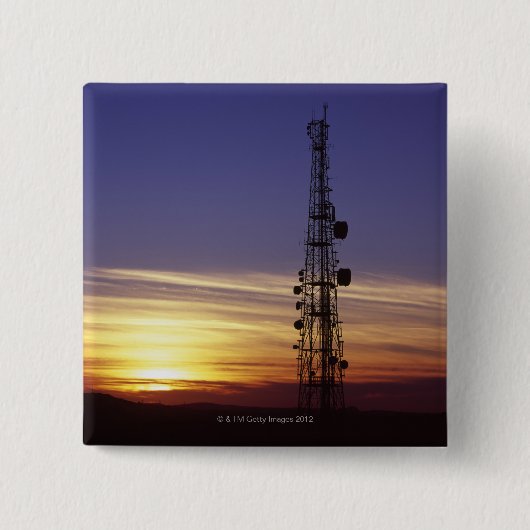 Telecommunicatiemast bij zonsondergang vierkante button 5,1 cm (Voorkant)