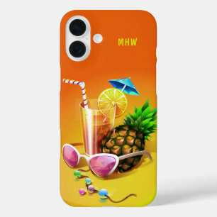 Telefonische gevallen van Tropische Drink op monog iPhone 16 Plus Hoesje