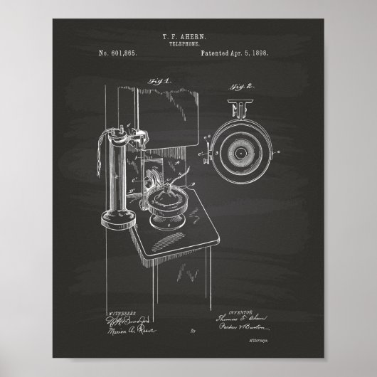 Telefoon 1898 Patent Art Chalkboard Poster (Voorkant)