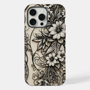 Telefoon Bone Scrimshaw Bloemen iPhone 15 Pro Max Case
