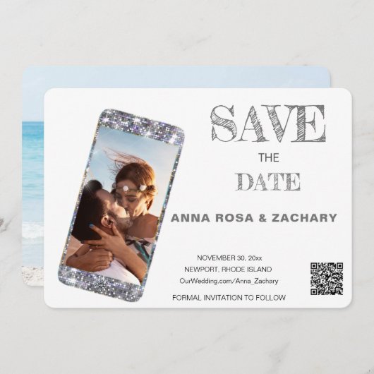 *~* Telefoon QR AR6 Foto WEDDING SAVE DATUM Kaart (Voorkant / Achterkant)