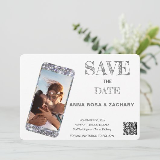*~* Telefoon QR AR6 Foto WEDDING SAVE DATUM Kaart (Staand voorkant)