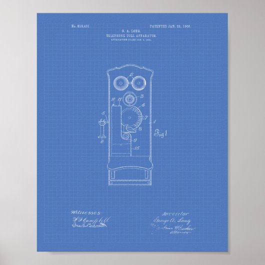 Telefoon Toll 1906 Patent Art Blueprint Poster (Voorkant)