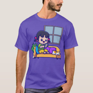 Telefoon voor cute Girl-gebruik met kat-Cartoon T-shirt