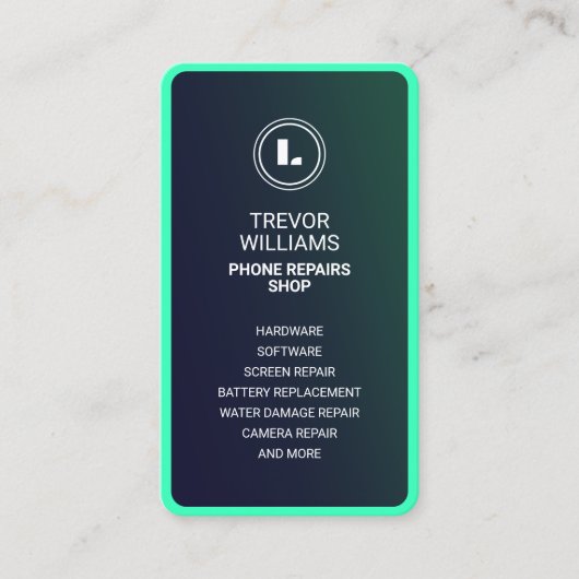 Telefoon vorm groene turquoise visitekaartje voor (Voorkant)