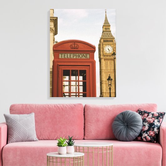 Telefoonbus en toren van Big Ben Canvas Afdruk (Insitu (Woonkamer))