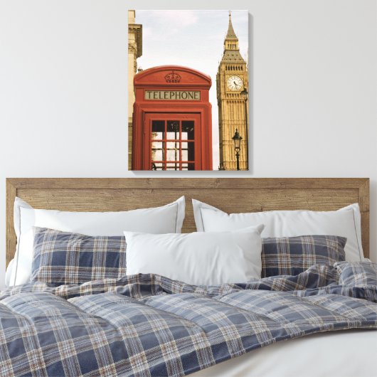 Telefoonbus en toren van Big Ben Canvas Afdruk (Insitu (Slaapkamer))
