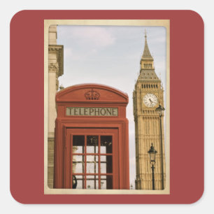 Telefoonbus en toren van Big Ben Vierkante Sticker