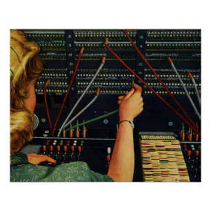 Telefooncentrale Operator, Vintage Zakelijk Poster