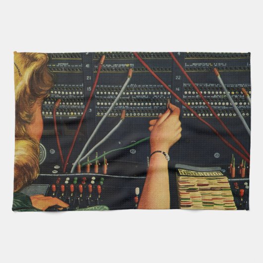 Telefooncentrale Operator, Vintage Zakelijk Theedoek (Horizontaal)