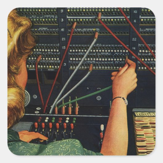 Telefooncentrale Operator, Vintage Zakelijk Vierkante Sticker (Voorkant)
