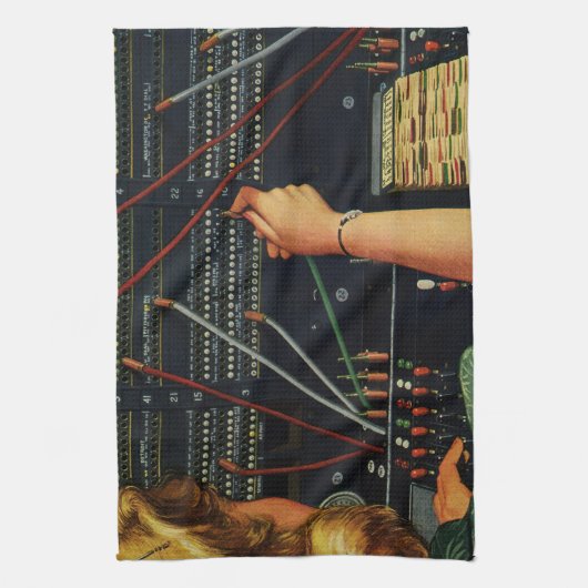 Telefooncentrale, Vintage bedrijven Theedoek (Verticaal)