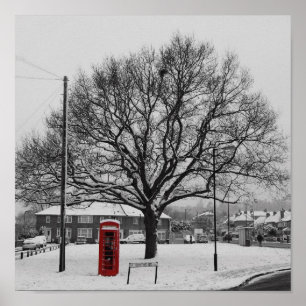 Telefoondoos in sneeuw poster