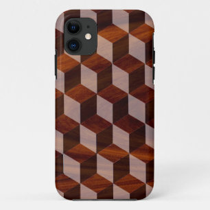 Telefoondraagtas - Faux Inlay Wood iPhone 11 Hoesje