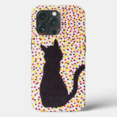Telefoondraagtas - zwarte kat tegen gekleurde Stip Case-Mate iPhone Case (Achterkant)