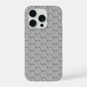 Telefoonhoes Zwart Patroon Lijn Kubus Geometrie Ee iPhone 15 Pro Case