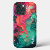 Telefoonhoesje, alcoholinkt magenta en groen Case-Mate iPhone case (Achterkant)