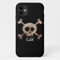 Telefoonhoesje met afgetakeld doodshoofd en botten