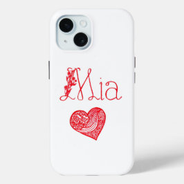 Telefoonhoesje met hart en Mia's naam iPhone 15 Case