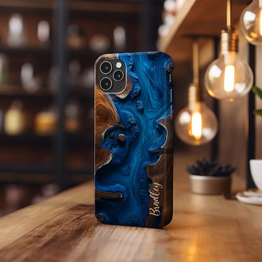 Telefoonhoesje, Royal Blue Resin, Burl Wood Design Case-Mate iPhone Case