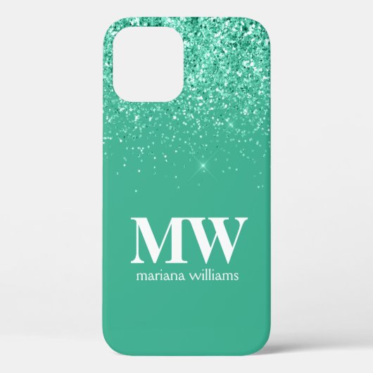 Telefoonhoesje Teal Glitter Elegante Script Naam Case-Mate iPhone Case (Achterkant)