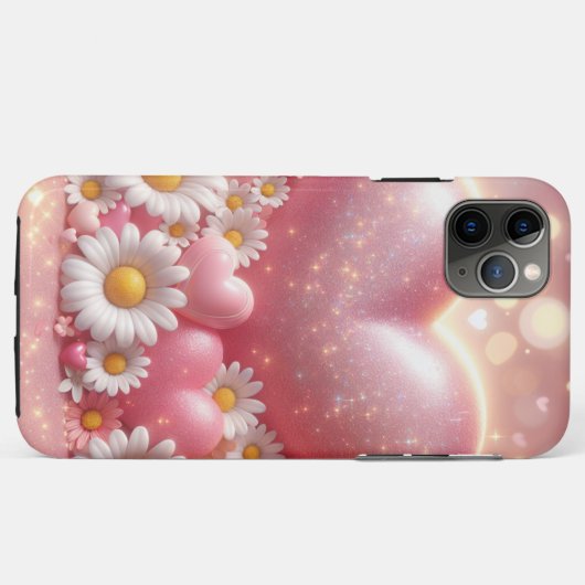 Telefoonhoesontwerp met roze bloemen en hart Case-Mate iPhone case (Achterkant (horizontaal))