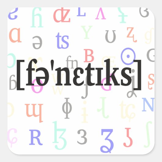 Telefoonkunde in IPA. Zwart op achtergrond tekens. Vierkante Sticker (Voorkant)