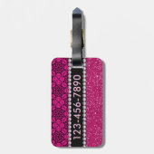 Telefoonnummer Glitter Pink and Black Rhinestones Bagagelabel (Achterkant verticaal)