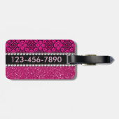 Telefoonnummer Glitter Pink and Black Rhinestones Bagagelabel (Achterkant horizontaal)