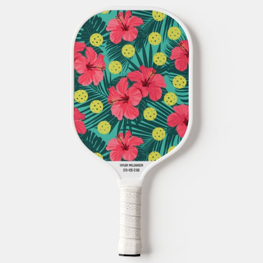 Telefoonnummer tropische ventilatorafdruk aangepas pickleball paddle (Achterkant)