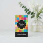 Telefoonoperator - kleurrijk spekpatroon visitekaartje (Staand voorkant)