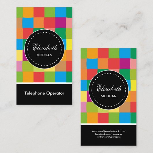 Telefoonoperator - kleurrijk spekpatroon visitekaartje (Voorkant / Achterkant)