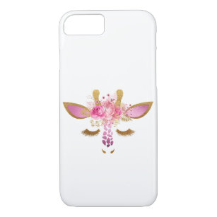 Telefoontas met roze en Gold Giraffe iPhone 8/7 Hoesje