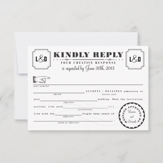 Telegram-antwoordkaart zwart-wit RSVP kaartje (Voorkant)