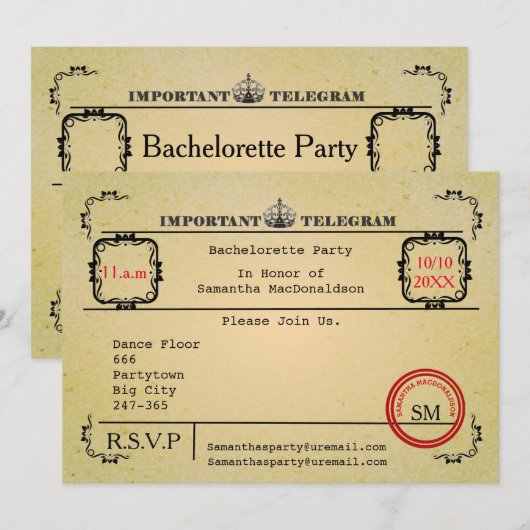  telegram bachelorette kaart (Voorkant / Achterkant)