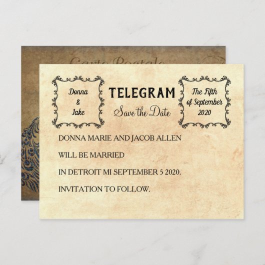 Telegram Save the Date Announcement Briefkaart (Voorkant / Achterkant)