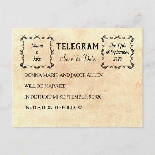 Telegram Save the Date Announcement Briefkaart (Voorkant)