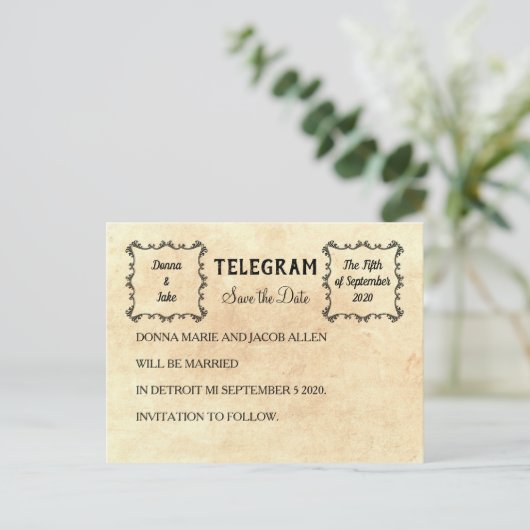 Telegram Save the Date Announcement Briefkaart (Staand voorkant)