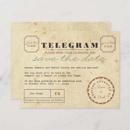  Telegram Sla de datum op Save The Date (Voorkant / Achterkant)