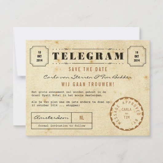  Telegram Sla de datum op Save The Date (Voorkant)