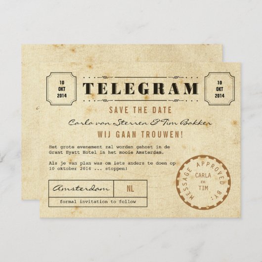  Telegram Sla de datum op Save The Date (Voorkant / Achterkant)