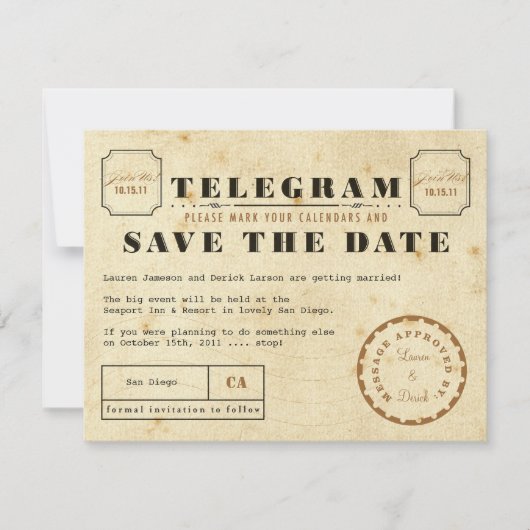  Telegram sparen de Datum Save The Date (Voorkant)