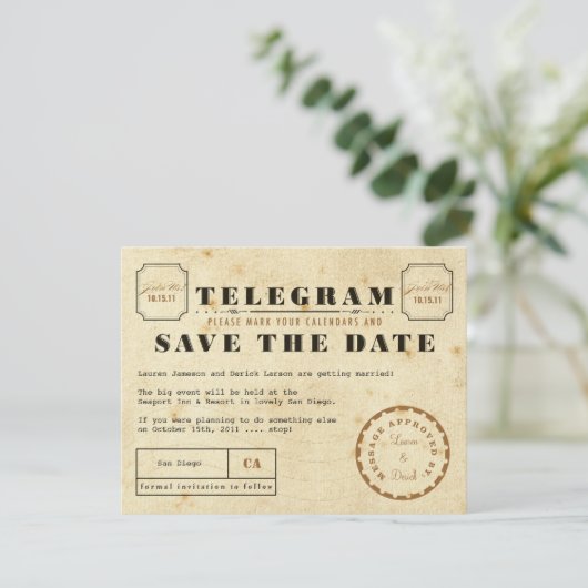  Telegram sparen de Datum Save The Date (Staand voorkant)