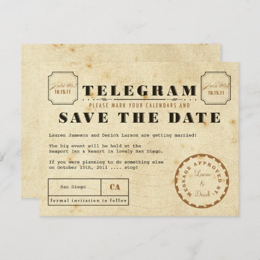  Telegram sparen de Datum Save The Date (Voorkant / Achterkant)