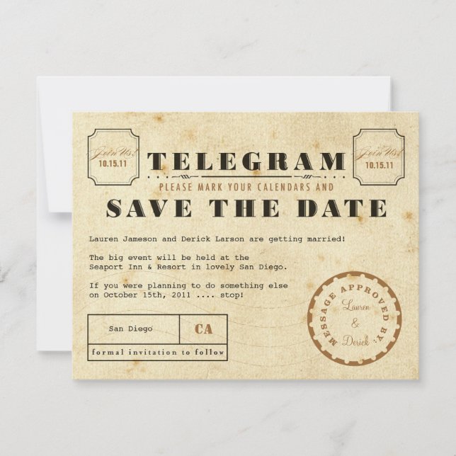  Telegram sparen de Datum Save The Date (Voorkant)