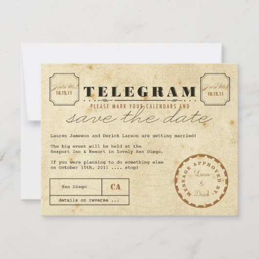  Telegram sparen de Datum Save The Date (Voorkant)