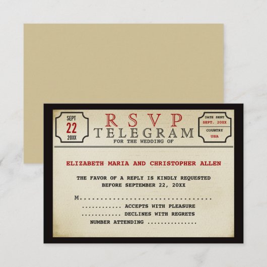  Telegram Style RSVP-kaart RSVP Kaartje (Voorkant / Achterkant)