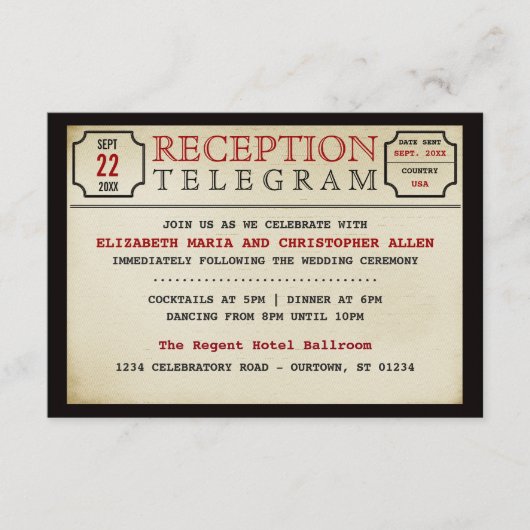 Telegram Style Wedding Reception Enclosure Informatiekaartje (Voorkant)