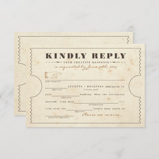 Telegram Ticket Libs Reactiekaart RSVP Kaartje (Voorkant / Achterkant)