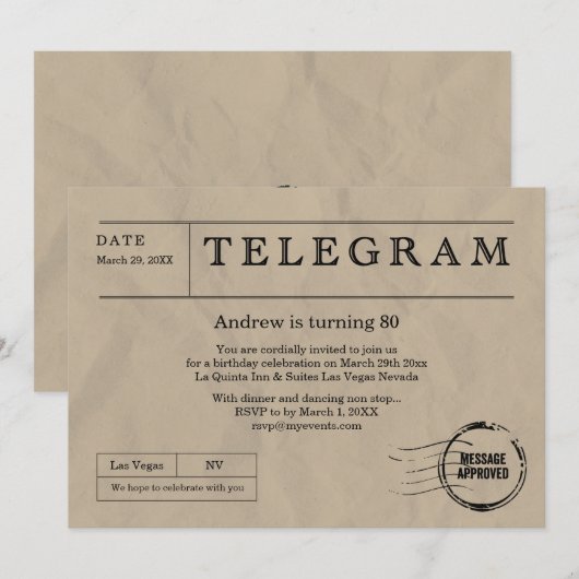 Telegram uit het verleden kaart (Voorkant / Achterkant)